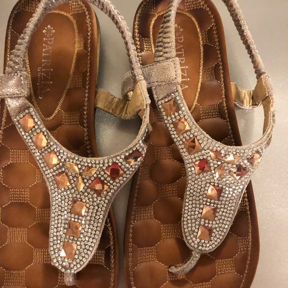 Leather sandals flat shoes crystals bling Slides - Picture 6 of 8